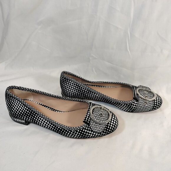 Stuart Weitzman Lovebuck Flats in Black & White Optic Nappa - Picture 3 of 7